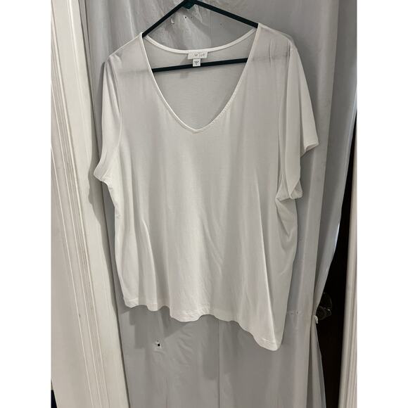 J JILL SS VNECK COTTON/MODAL TEE/TUNIC-XL-WHITE Minimalist Closet Staple - Picture 1 of 5